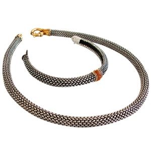 Scott Keating Choker & Bracelet Set 2pc Sterling Silver Mesh + 18k Gold